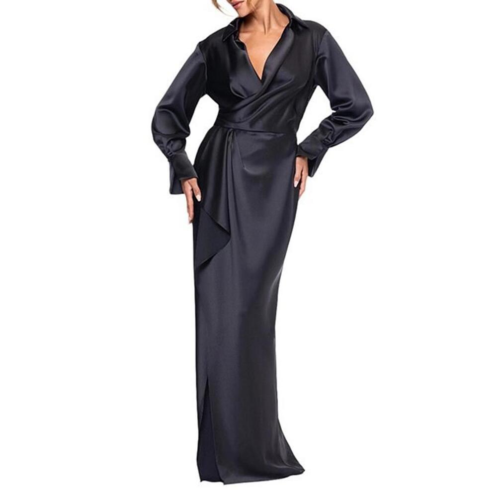Xscape Navy Long Sleeve Wrap Dress EUC